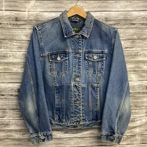 Eddie Bauer Denim Jacket Women Tall XL Blue Medium Wash Trucker Outdoor Workwear